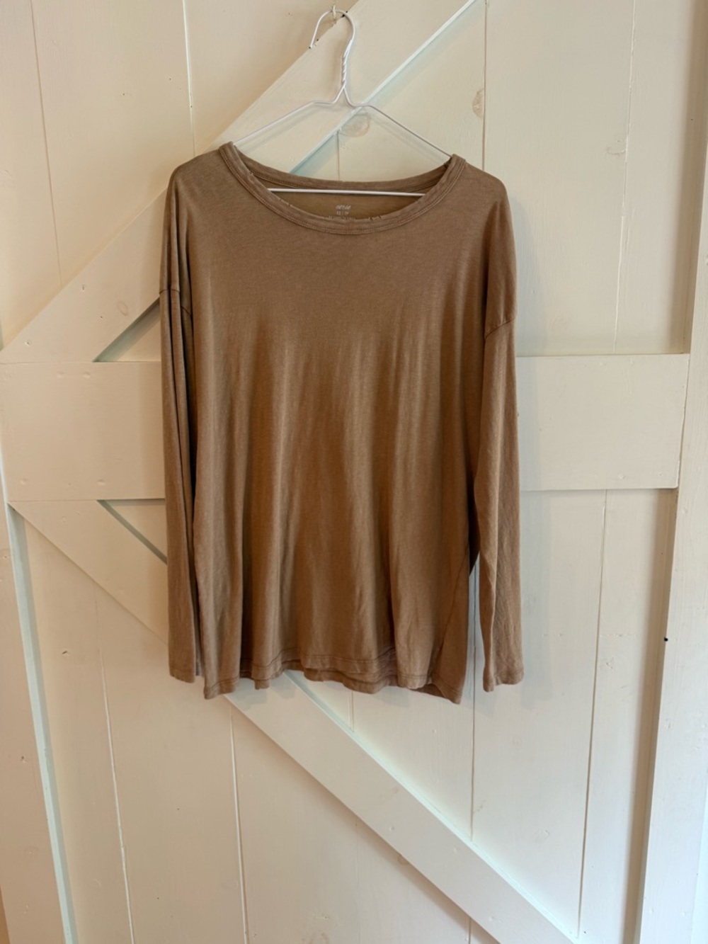 Aerie‎ Tan Long Sleeve Scoop Neck Tee Relaxed Fit Size XS